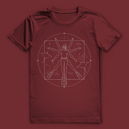 Apnoetaucher T-Shirt im Da Vinci Stil – Freitaucher Shirt für Unterwasserfans