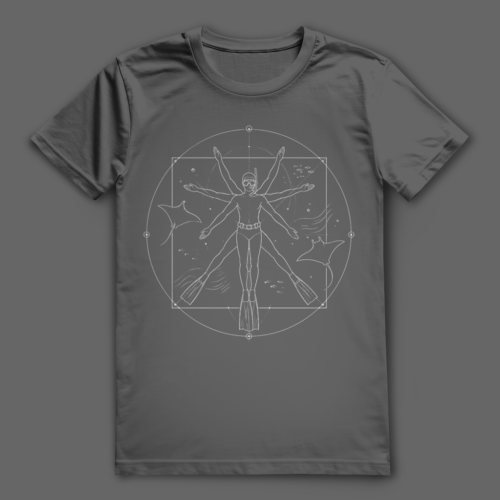 Apnoetaucher T-Shirt im Da Vinci Stil – Freitaucher Shirt für Unterwasserfans