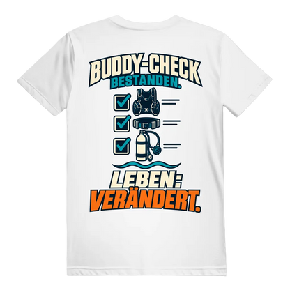 Buddy-Check Bestanden T-Shirt – Checklisten Statement Shirt