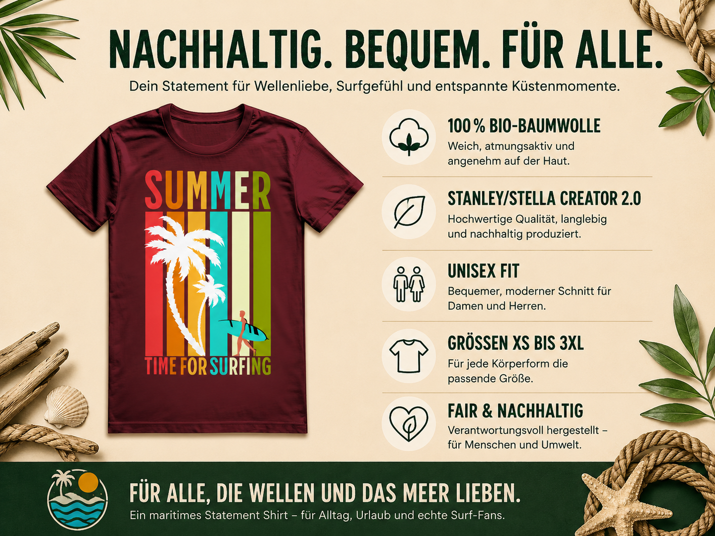 Surf T-Shirt | Sommer Shirt für Surfer & Meerliebhaber | Time for Surfing Shirt | Geschenk für Wasserfans