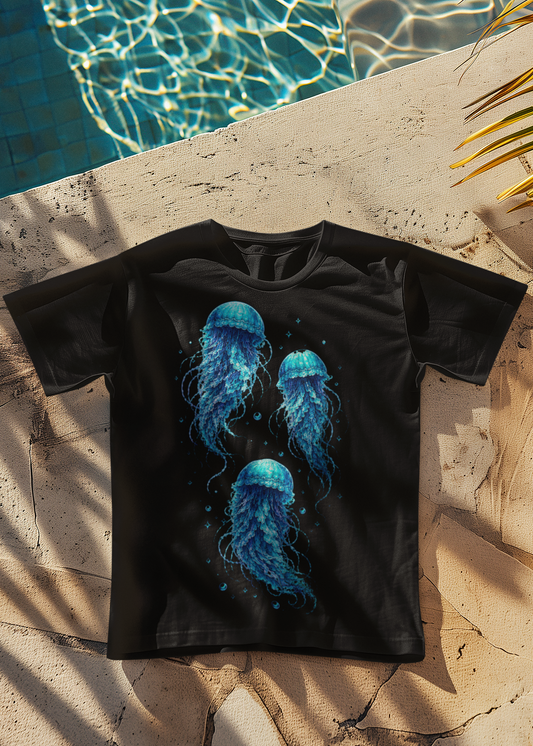Quallen T-Shirt | Leuchtendes Meer Shirt | Ozean Motiv für Taucher & Meerliebhaber | Geschenk für Wasserfans
