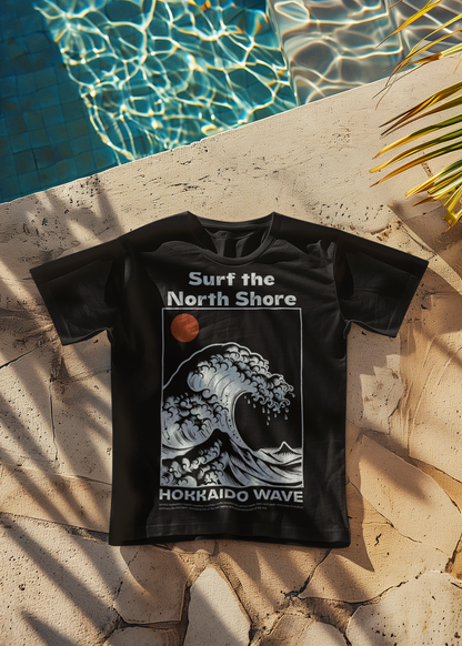 Surf T-Shirt | Hokkaido Wave Shirt für Surfer & Meerliebhaber | Wellenmotiv Shirt im Retro Stil | Geschenk für Wasserfans