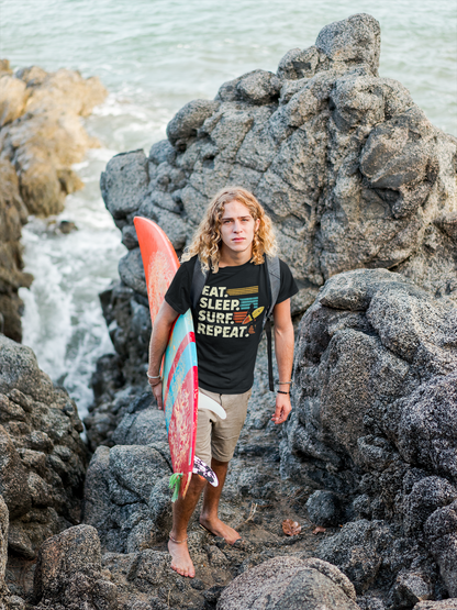Eat Sleep Surf Repeat T-Shirt – nachhaltiges Surfshirt aus Bio-Baumwolle