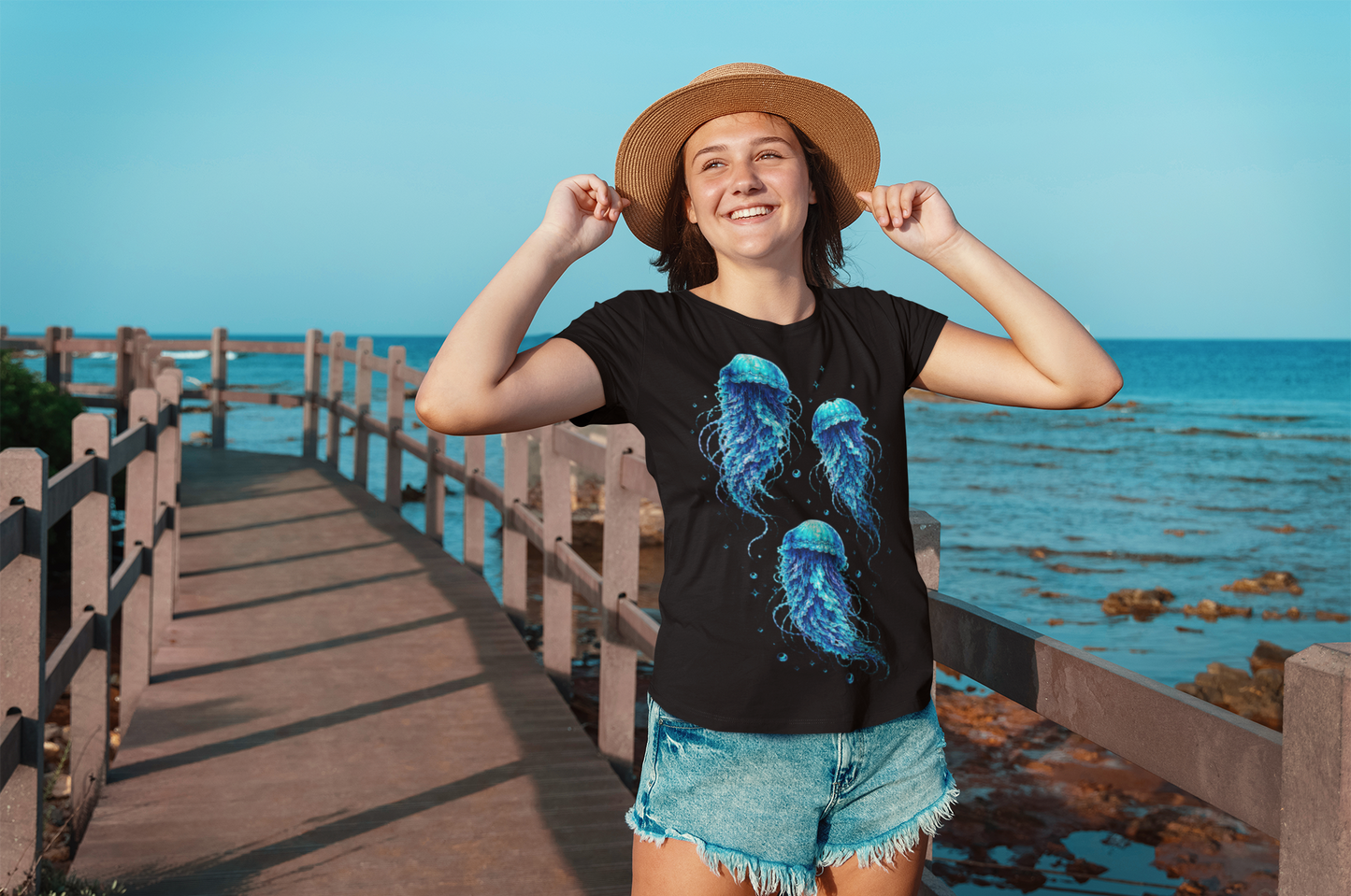 Quallen T-Shirt | Leuchtendes Meer Shirt | Ozean Motiv für Taucher & Meerliebhaber | Geschenk für Wasserfans