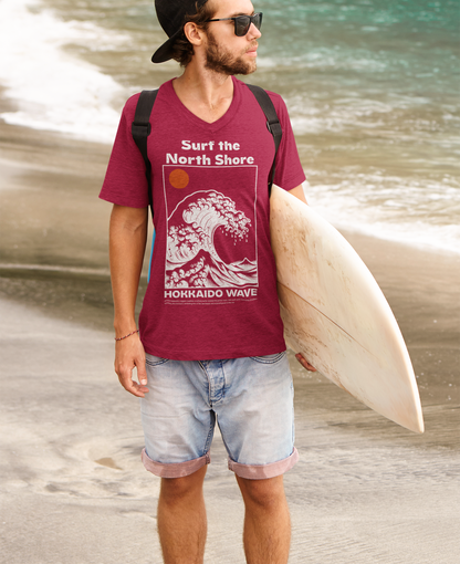 Surf T-Shirt | Hokkaido Wave Shirt für Surfer & Meerliebhaber | Wellenmotiv Shirt im Retro Stil | Geschenk für Wasserfans