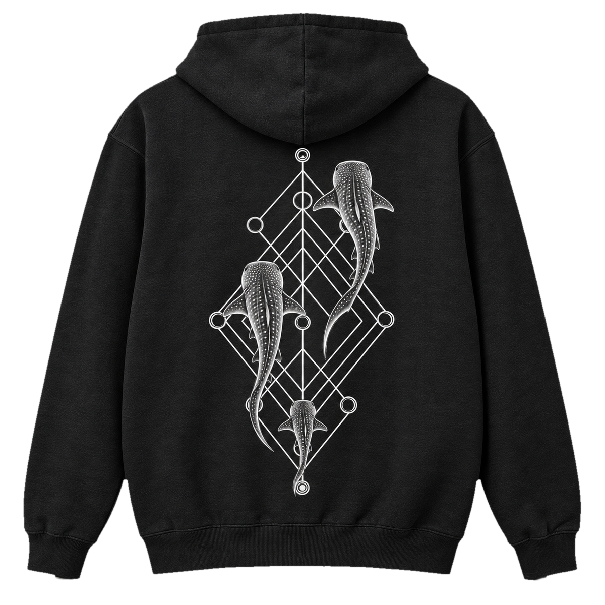 Whale Shark Trio Hoodie – Minimalistisches Hai-Art-Hoodie