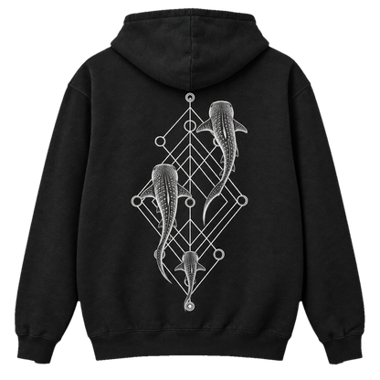 Whale Shark Trio Hoodie – Minimalistisches Hai-Art-Hoodie