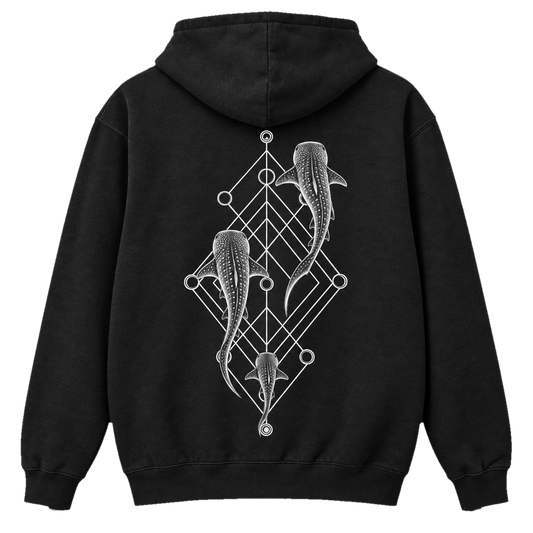 Whale Shark Trio Hoodie – Minimalistisches Hai-Art-Hoodie