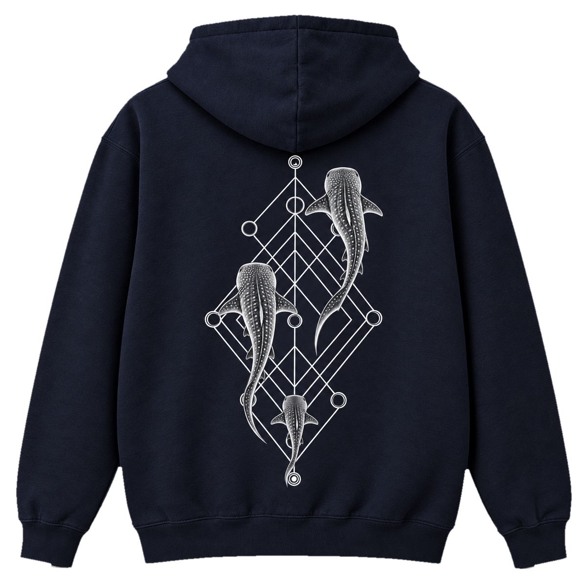 Whale Shark Trio Hoodie – Minimalistisches Hai-Art-Hoodie