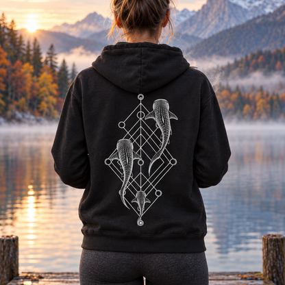 Whale Shark Trio Hoodie – Minimalistisches Hai-Art-Hoodie